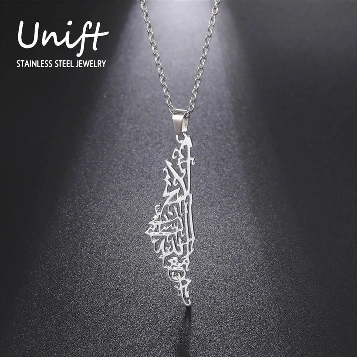 Unift Palestine Map Necklaces Stainless Steel Pendant Neck Chain Ethnic Memorial Amulet Country Map Jewelry Women Men Trendy
