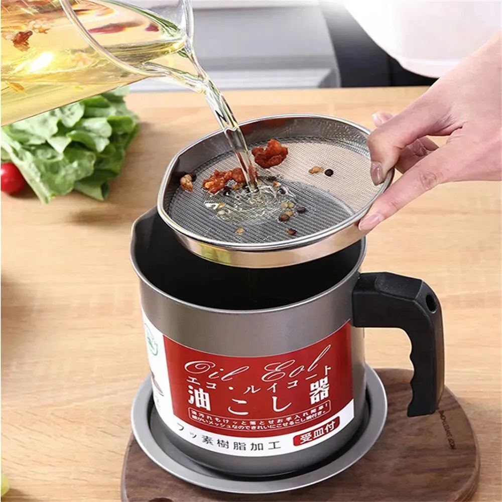 Stainless Steel Oil Filter Pot Household Dripping Oil Filter Pot Can Grease Strainer Storage Container