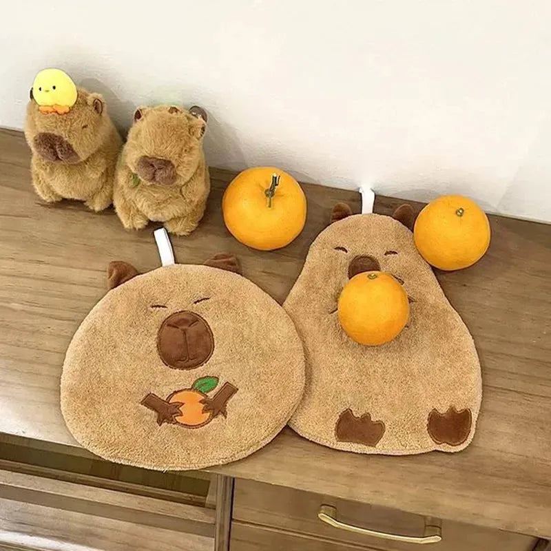 Capybara Hand Towels Coral velvet Hanging Towel Dish Towel Cloths household Animal Pattern Washcloth Supplies for Kitchen