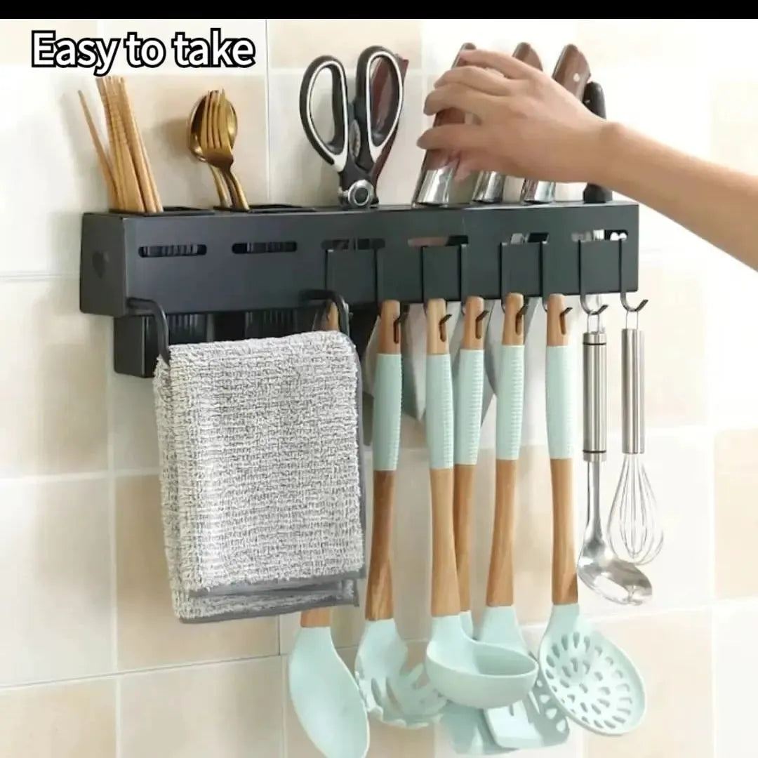 Kitchen Storage Rack Wall-Mounted Multifunctional Storage Knife Rack Detachable Stainless Steel With Multiple Brackets And Hooks