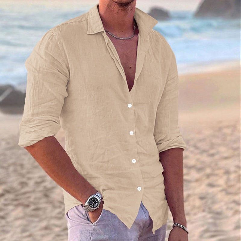 Linen Shirt Men's Casual Loose Tops Long Sleeve - Jointcorp