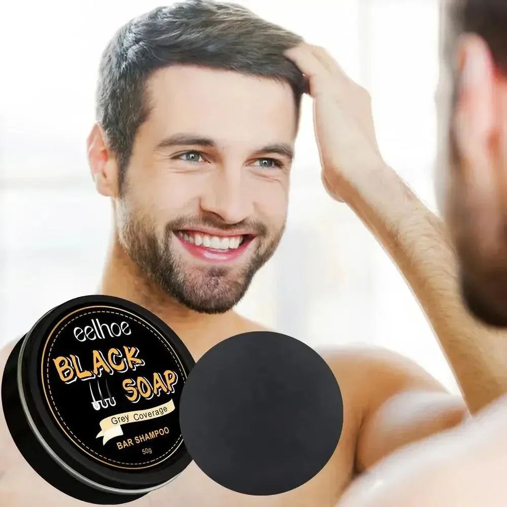 50g Black Hair Soap Hair Darkening Soap Shampoo Bar Fast Effective Repair Gray White Color Dye Hair Body Natural Org