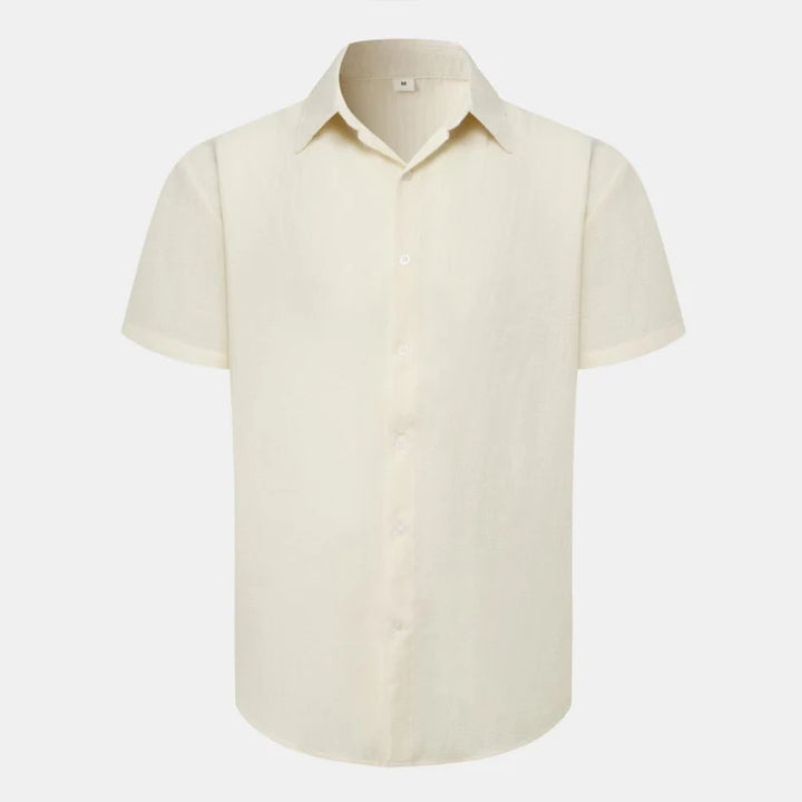 Seaside Beach Style Casual Breathable Shirt Men Solid Color Slim Short Sleeve Shirts Summer Mens Vintage Lapel Button-up Shirt