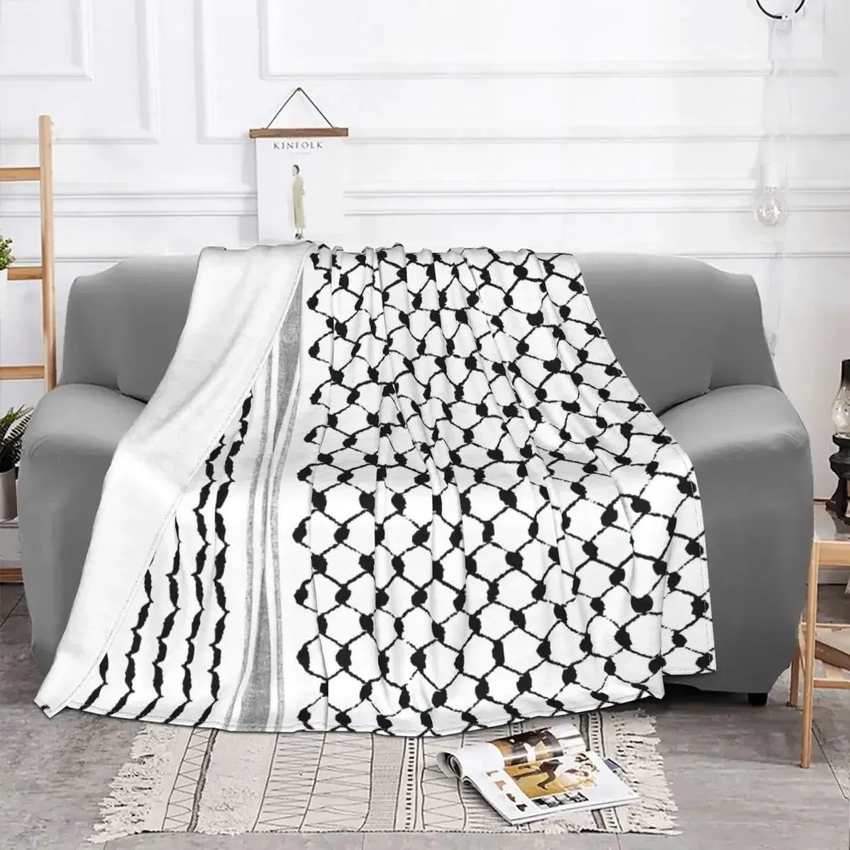 Palestinian Hatta Kufiya Folk Pattern Blankets Coral Fleece Plush Palestine Arabic Keffiyeh Throw Blanket for Bed Car Rug Piece