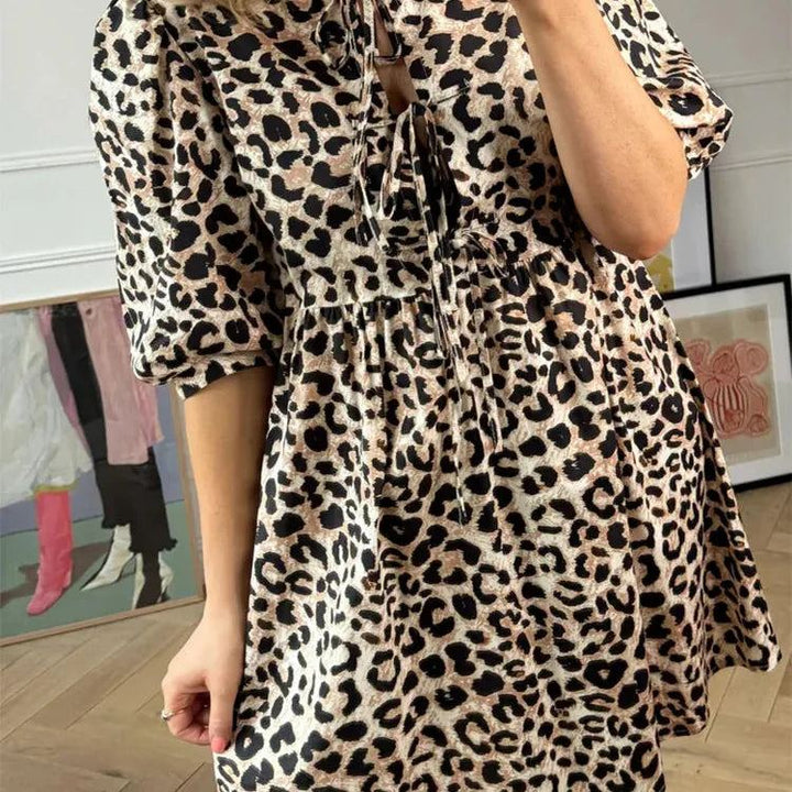 Street Lace Up Hollow Out Dress Women Elegant Puff Sleeve Loose Female Mini Dresses 2024 Summer Cotton Casual Sweet Short Robe