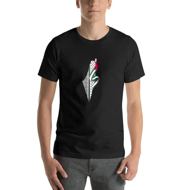 Palestine Map Pattern Men T-Shirt Graphics Black T-shirts Streetwear Short Sleeve Breathable  Fashion Tops Comfortable Clothing