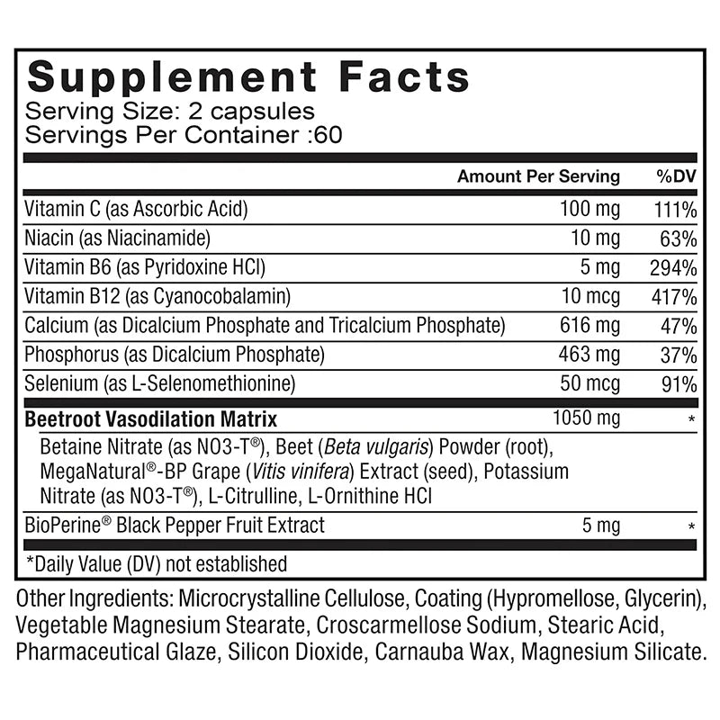 Beet Root Capsules - Blood Pressure Support, Heart Health, Improves Circulation, Blood Flow