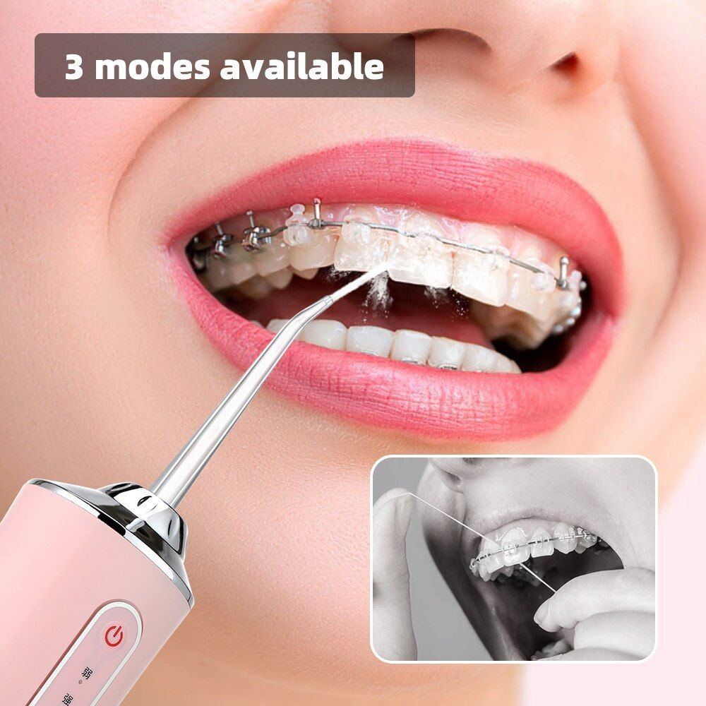 Oral Irrigator Portable Dental Water Flosser USB Rechargeable Jet Floss Tooth Pick 4 Jet Tip 220ml 3 Modes