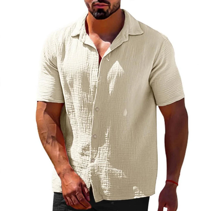 Seaside Beach Style Casual Breathable Shirt Men Solid Color Slim Short Sleeve Shirts Summer Mens Vintage Lapel Button-up Shirt