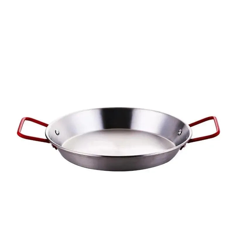Stainless Steel Seafood Plate Thickened Paella Paella Pan Pan with Two Ears Red Handle TrayPaella Pan, Stainless Steel Risotto P