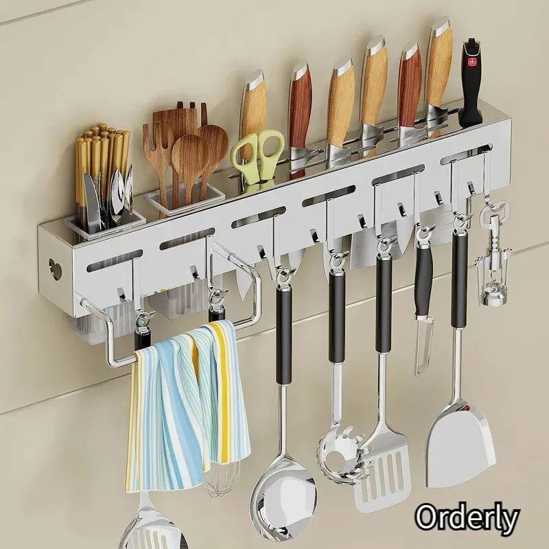 Kitchen Storage Rack Wall-Mounted Multifunctional Storage Knife Rack Detachable Stainless Steel With Multiple Brackets And Hooks