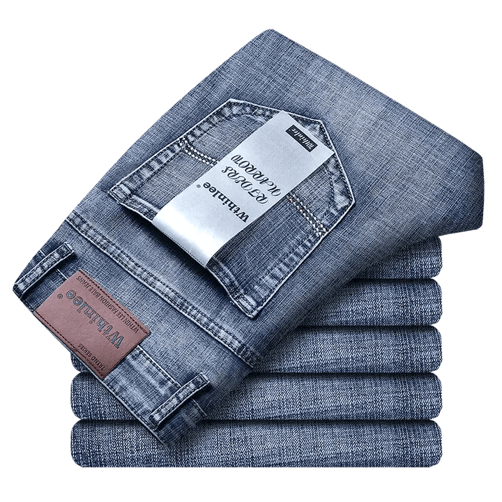 Wthinlee New Business Men's Jeans Casual Straight Stretch Fashion Classic Blue Black Work Denim Trousers Male Brand Clothing