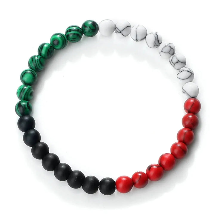 Palestine Russia National Flag Bracelets for Women 6mm Natural Red Blue White Stone Malachite Beads Bracelet Fashion Men Jewelry