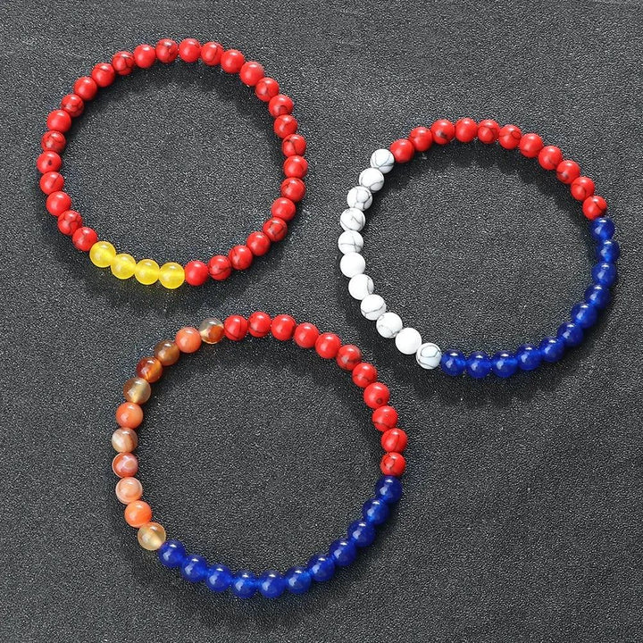 Palestine Russia National Flag Bracelets for Women 6mm Natural Red Blue White Stone Malachite Beads Bracelet Fashion Men Jewelry