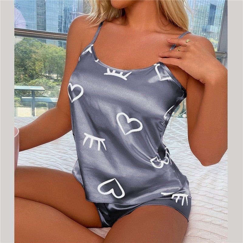 Pajama Set Women's 2 Pieces Sleepwear Silk Satin Cami Top & Shorts - Jointcorp