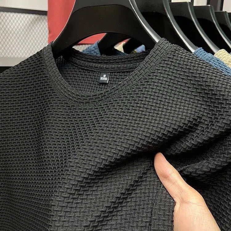 2024 New Bamboo Node Mesh Ice Silk Short Sleeves Men's Round Neck T-Shirt Trendy Brand Base Layer Summer Top Clothing