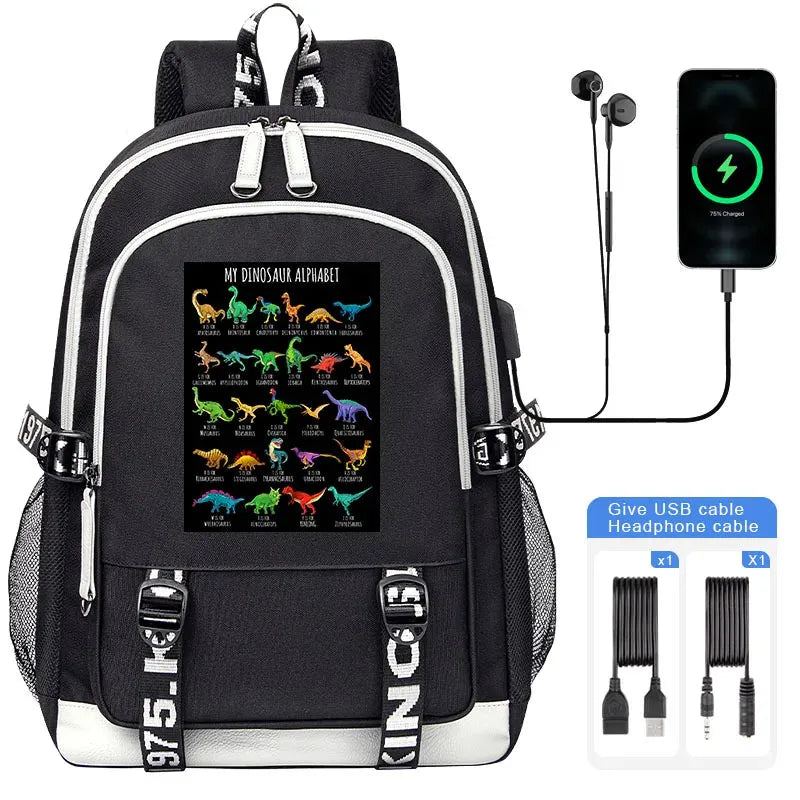 Jurassic World Indominus Rex Hybrid Predator Boy Girl Backpack Kids USB Book Bag Men large capacity Traveling Backpack
