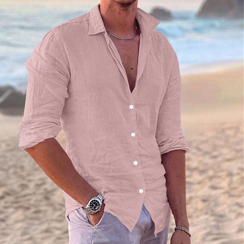 Linen Shirt Men's Casual Loose Tops Long Sleeve