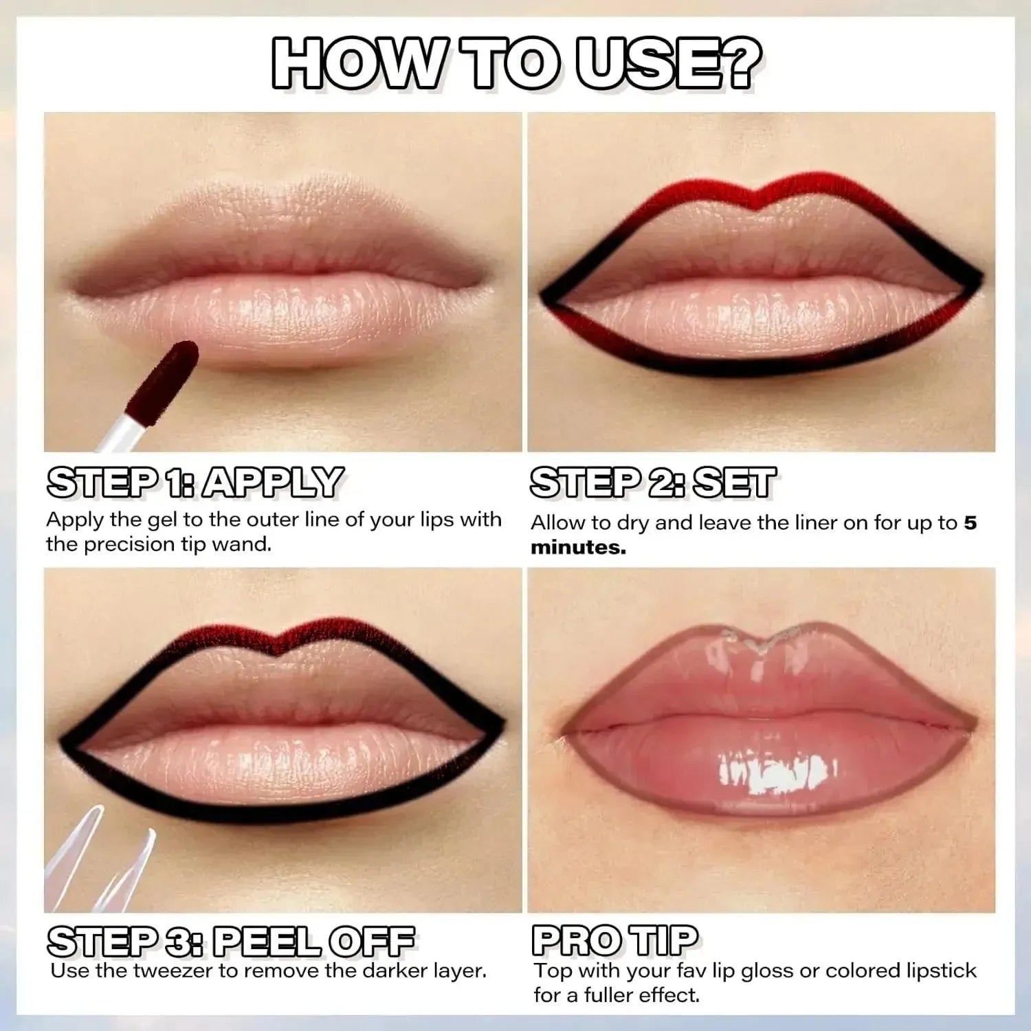 Peel Off Lip Liner Stain Long Wear Tattoo Lip Liner Matte Finish Long Lasting Waterproof Transfer-proof Highly Pigmented Color
