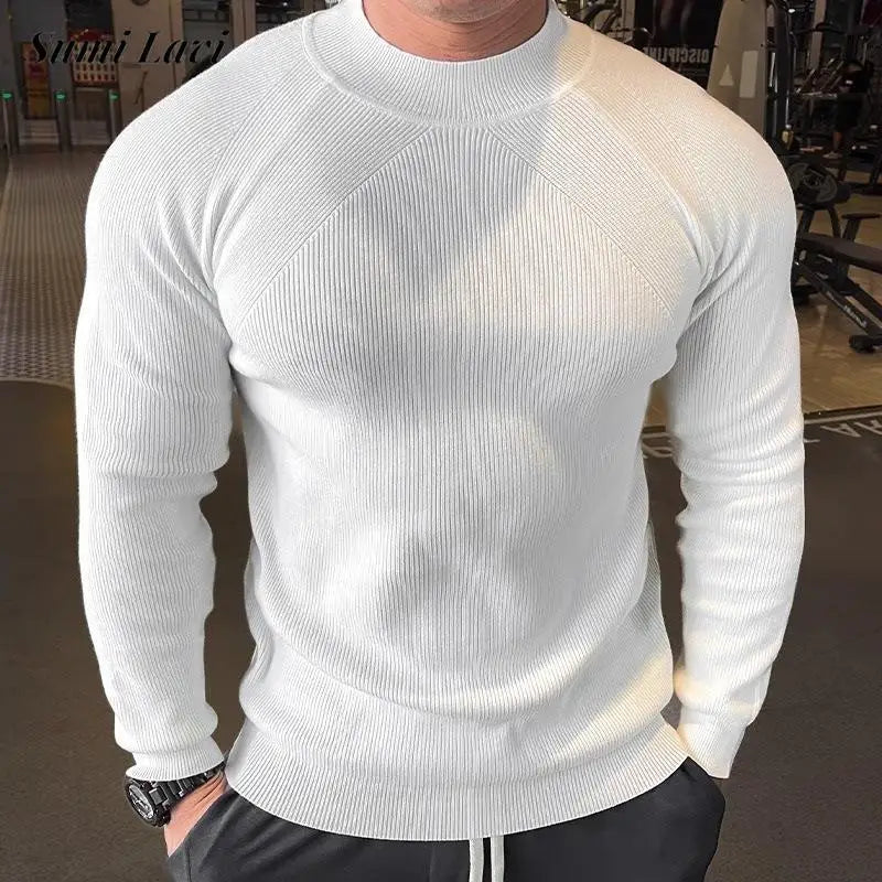 2025 Spring Autumn Casual Slim Bottoming Tees Mens Trendy Solid Color Long Sleeve Crew Neck Sweaters For Men Fashion Jumper Tops