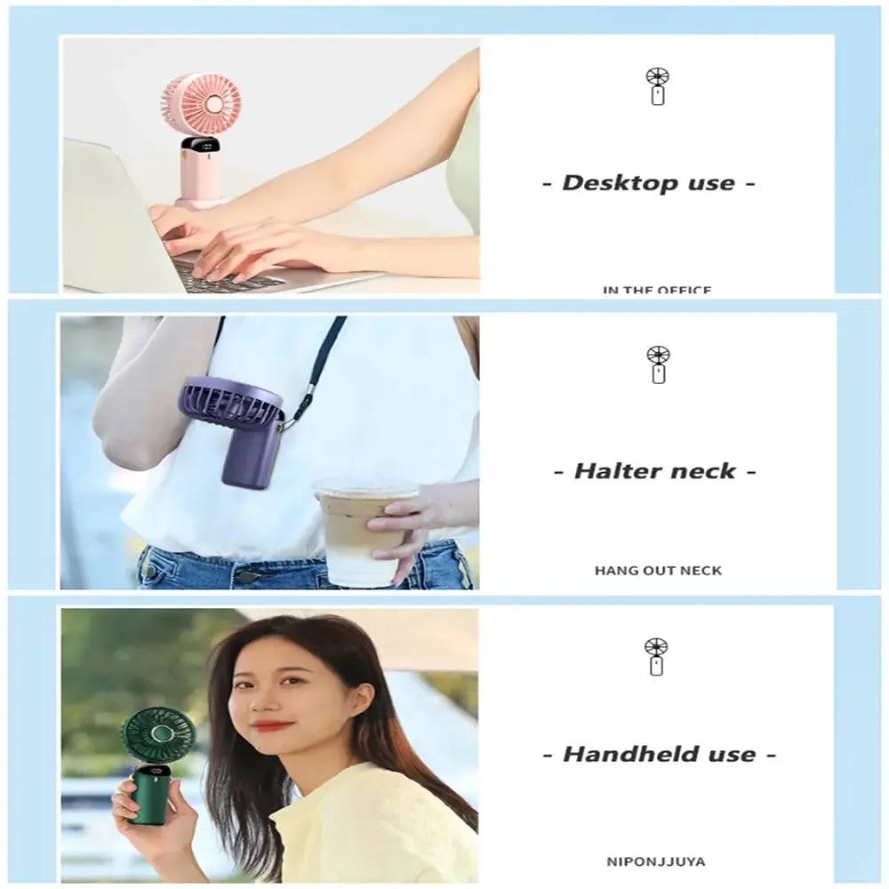 Portable Handheld Fold Electric Fan With Neck Lanyard