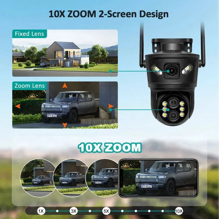 12MP 6K WiFi Camera Three Lens Dual Screen Security Video Cam 10X Zoom PTZ Auto Track CCTV 4K 8MP Surveillance IP Camera Outdoor