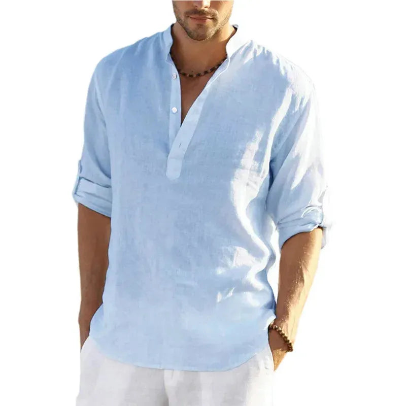 New Men's Linen Long Sleeve Breathable Shirt Solid Color Casual Basic Cotton Linen Shirt Tops Hemp Shirt for Men Tee