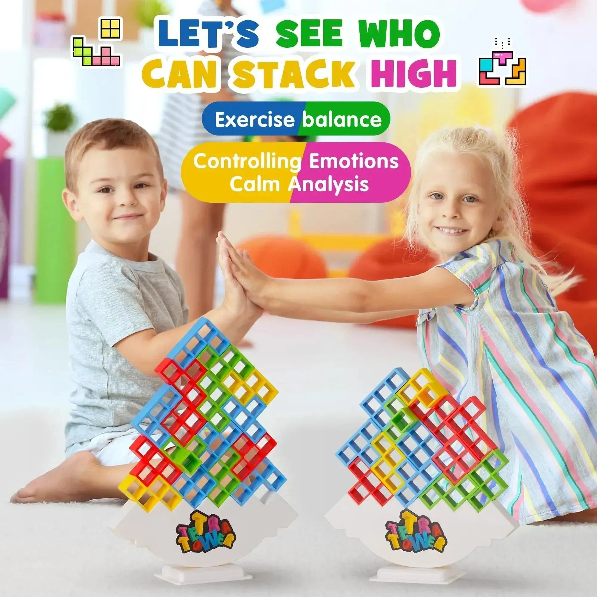 Building Block Brick Toy Balance Stacked Tetra Tower Game