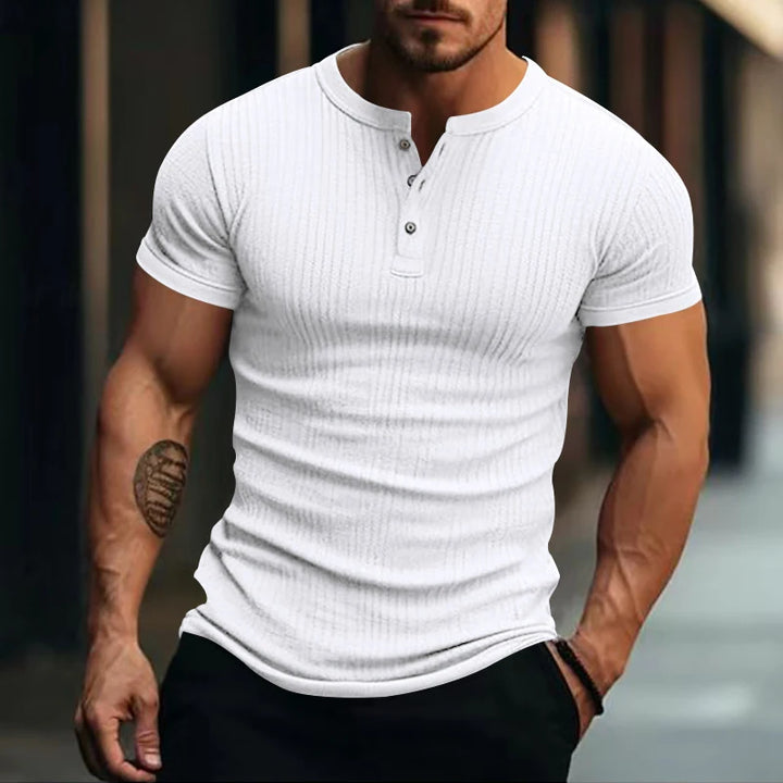 Vintage Button-up Henley Collar T-shirts For Mens 2025 Spring Summer Casual Solid Color Ribbed T Shirt Knitted Short Sleeve Tees