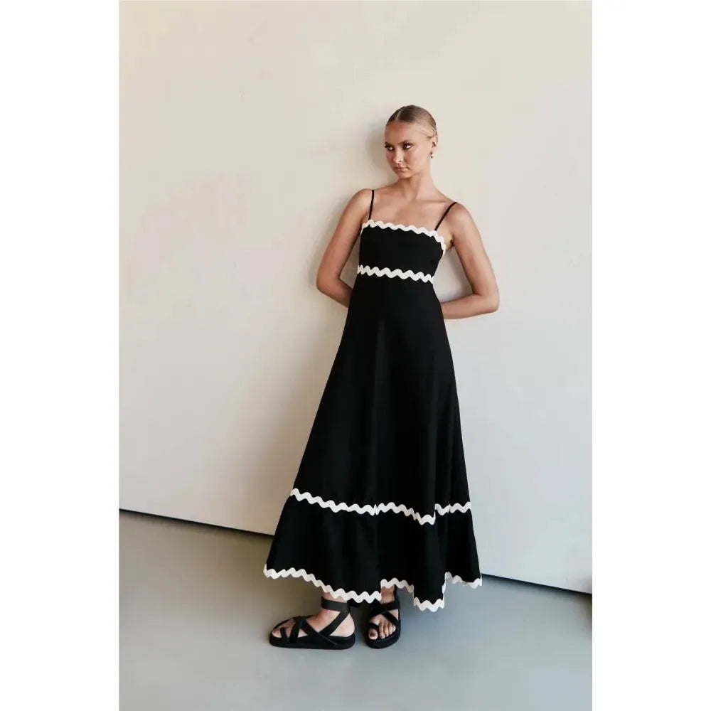 Sexy Striped Spaghetti Strap Long Dresses For Women Backless Casual Vacation Maxi A-line Beach Dress Female Sleeveless Vestidos