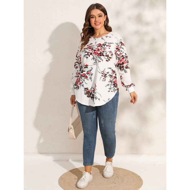 Plus Size Women Blouse 2023 New Floral Print Criss Cross Back Blouses Curved Hem Top Elegant Women's Clothing - Jointcorp