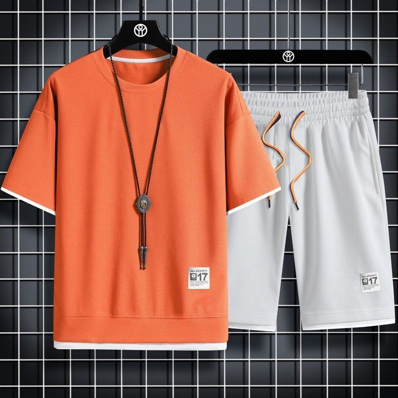 sport t shirt suits 2 piece matching sets outfit clothes for men