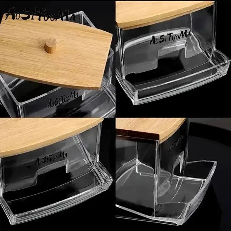 1pc7 Oz Cotton Swab Pads Holder Organize And Store Cotton Buds In Style With Wood Lids Perfect For Bathroom And Apothecary Jars