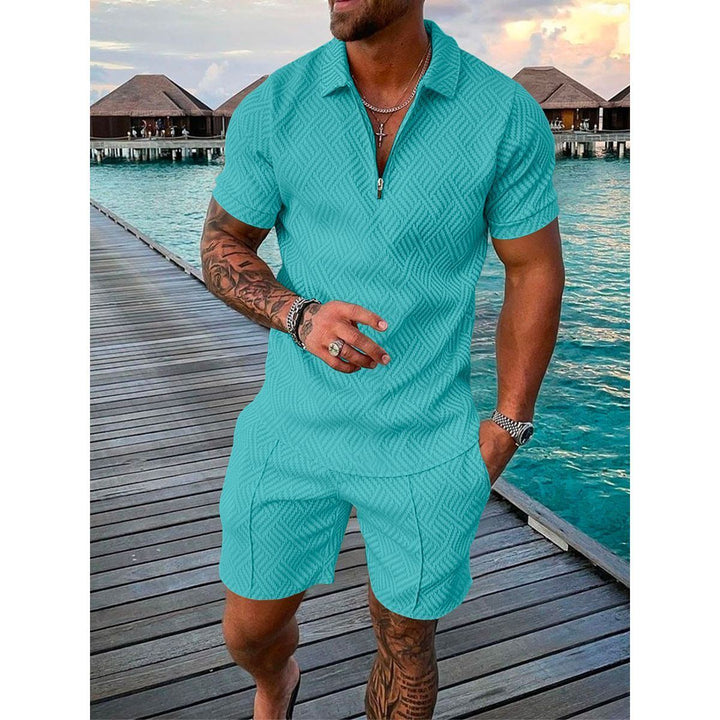 Men's Shorts Set Short Sleeve Zip Polo Shirt Street T-shirt Two Piece Casual Sportswear - Jointcorp