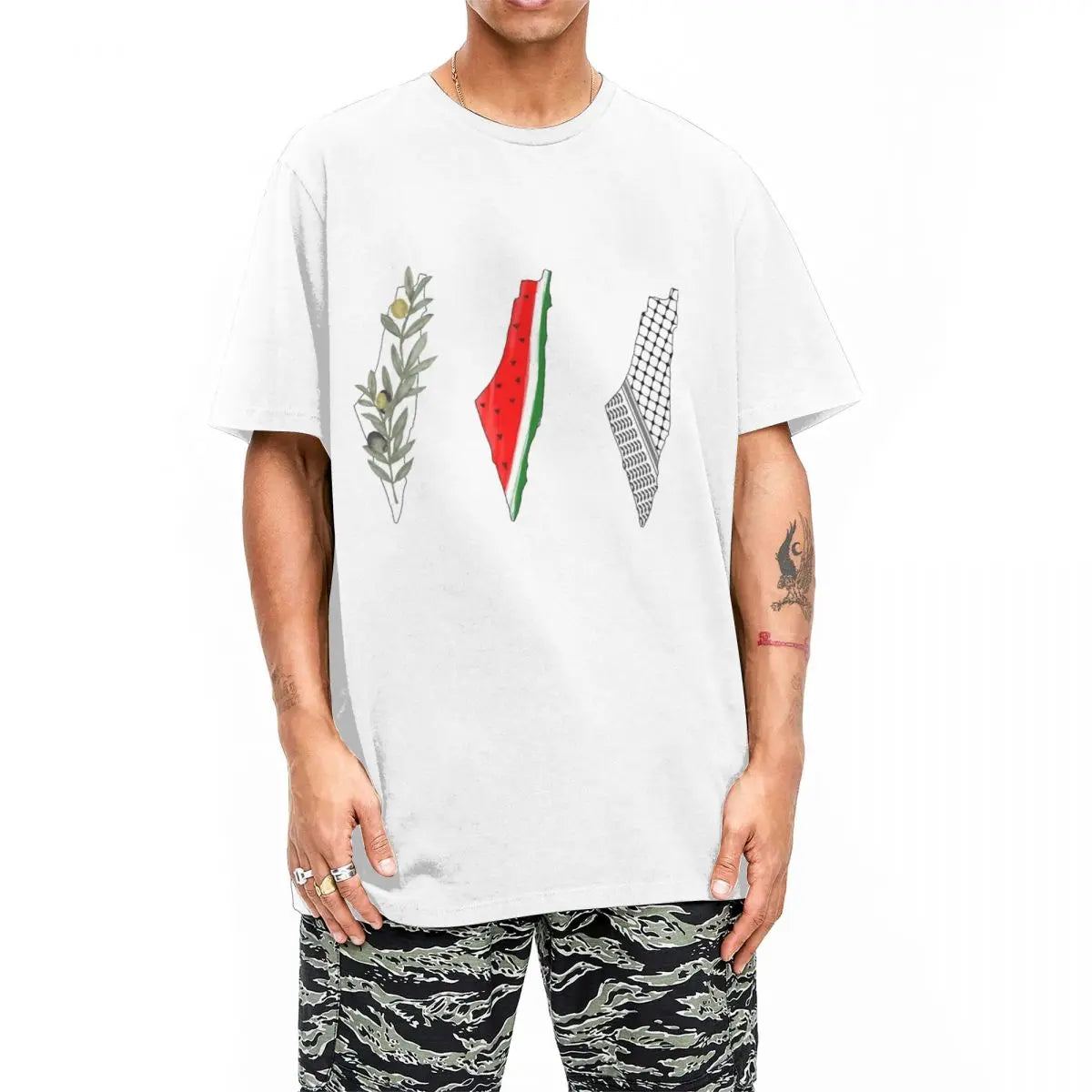 3 Palestine Maps T-Shirt For Men Women Cotton Clothing Vintage Watermelon Palestinian Round Neck Short Sleeve