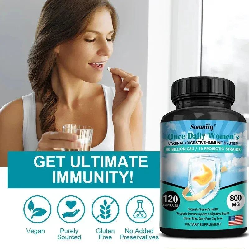 50 Billion CFU Probiotics Multi Capsules, 16 Probiotic Strains, Daily Dietary Supplement for Women, Non-GMO, Gluten-Free