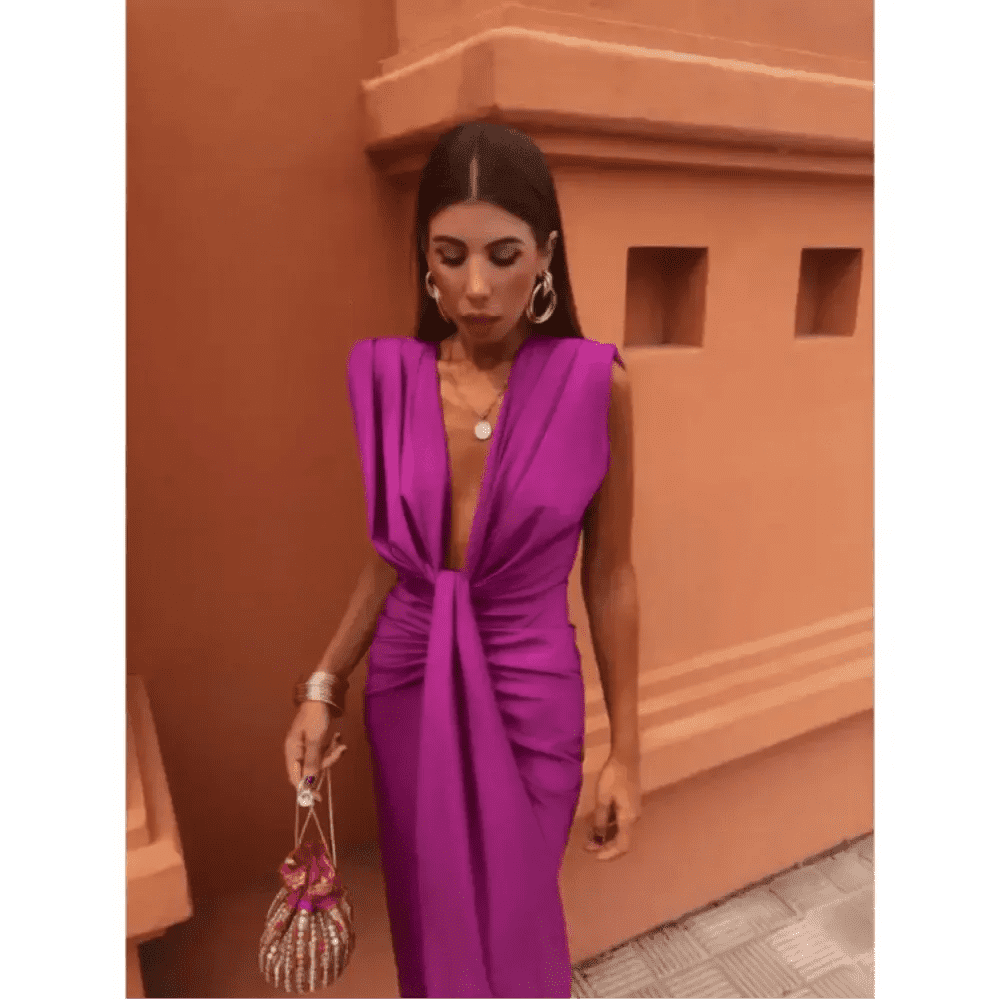 Sexy Solid Pleated Lace Up Deep V Neck Dress Women High Waisted Sleeveless Split Slim Vestidos Lady Party Banquet Dresses 2024