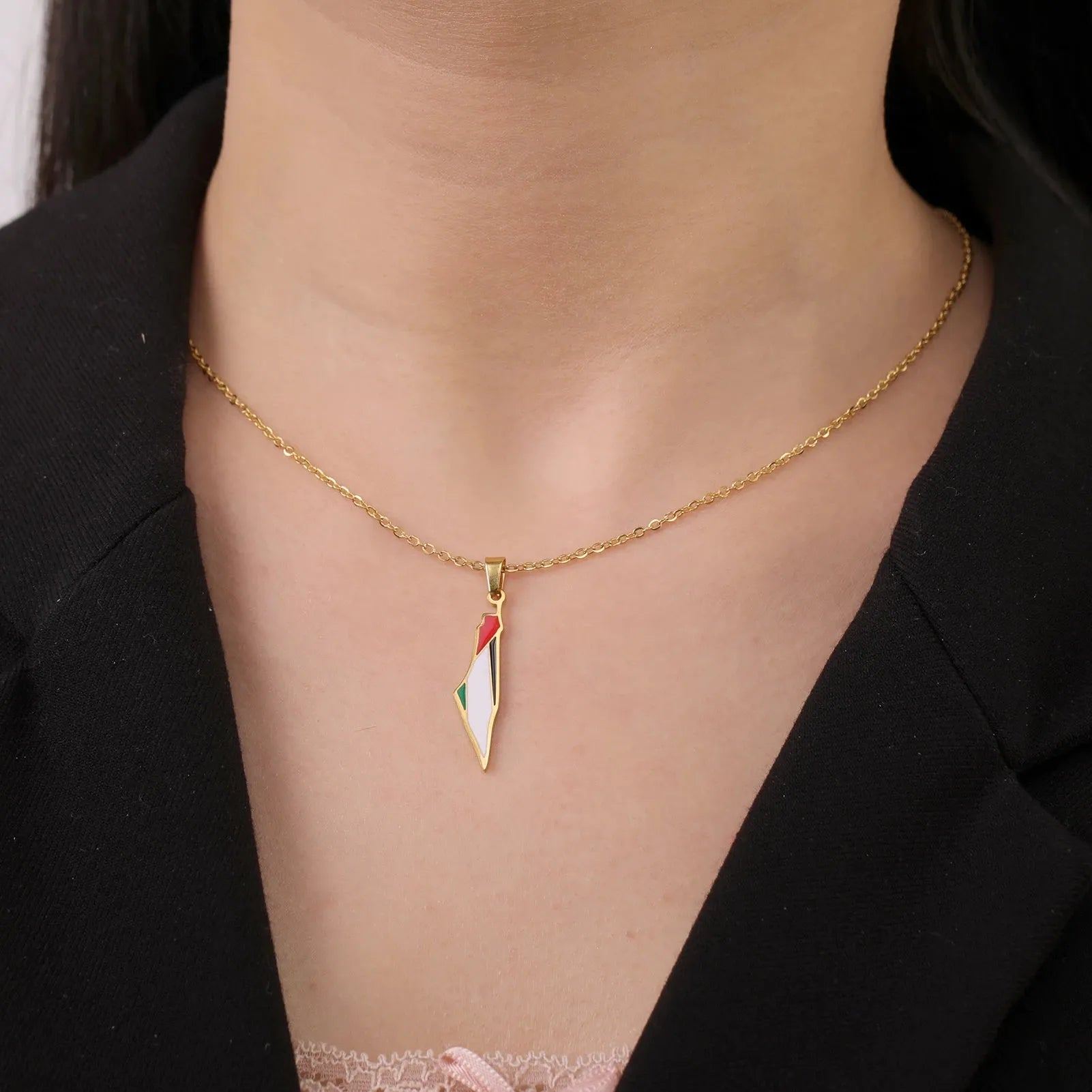 Skyrim Arabic Palestine Map Pendant Necklace Stainless Steel Neck Chain for Women Men Country Geography Jewelry Gift Wholesale