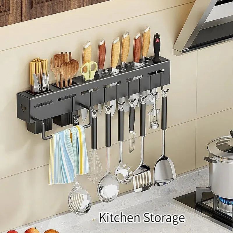 Kitchen Storage Rack Wall-Mounted Multifunctional Storage Knife Rack Detachable Stainless Steel With Multiple Brackets And Hooks
