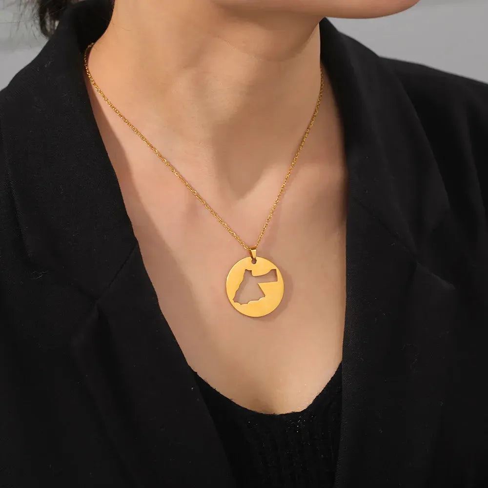 Cazador Hollow Jordan Palestine Map Necklaces Jewelry 2024 Stainless Steel Pendant Necklace for Women Anniversary Birthday Gift