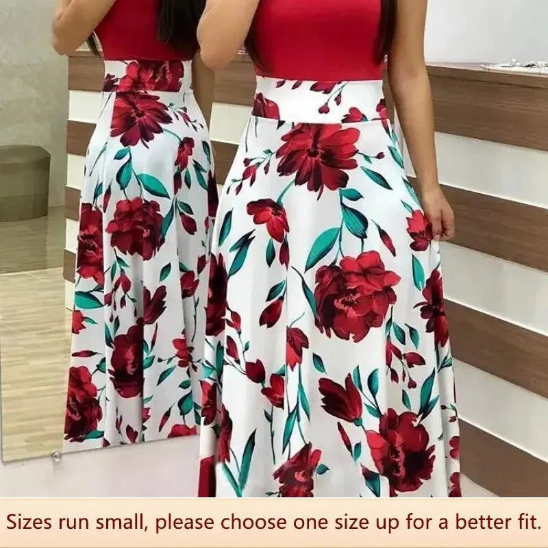 Autumn Explosion Style Floral Print Color Block Long Dress Women Clothing Elegant Commute Cotton Fabric Sizes S-3xl