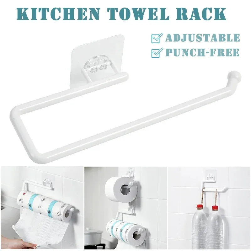 No-punch Kitchen Paper Holder Bathroom Storage Paper Towel Holder Toilet Wall Hook Toilet Paper Stand Home Organizer Toilet Acce