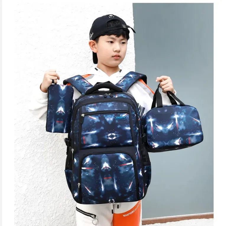 Boy's school backpack for teenager Galaxy School-Bag Backpack with Lunch-Bag for Boys Middle-School Elementary Bookbag for boys