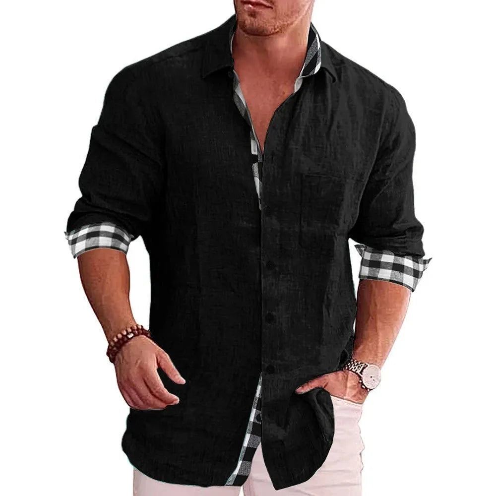 2024 Linen Hot Sale Men's Long-Sleeved Shirts Solid Color Stand-Up Collar Casual Beach Style Casual Handsome Men Shirts S-4XL
