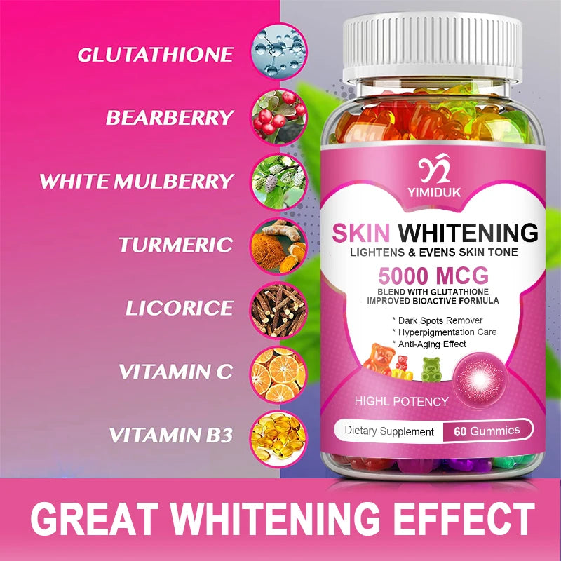 Glutathione Whitening Gummies Effective Skin Lightening Supplement Dark Spots, Hyperpigmentation Treatment Anti-Aging Antioxidan