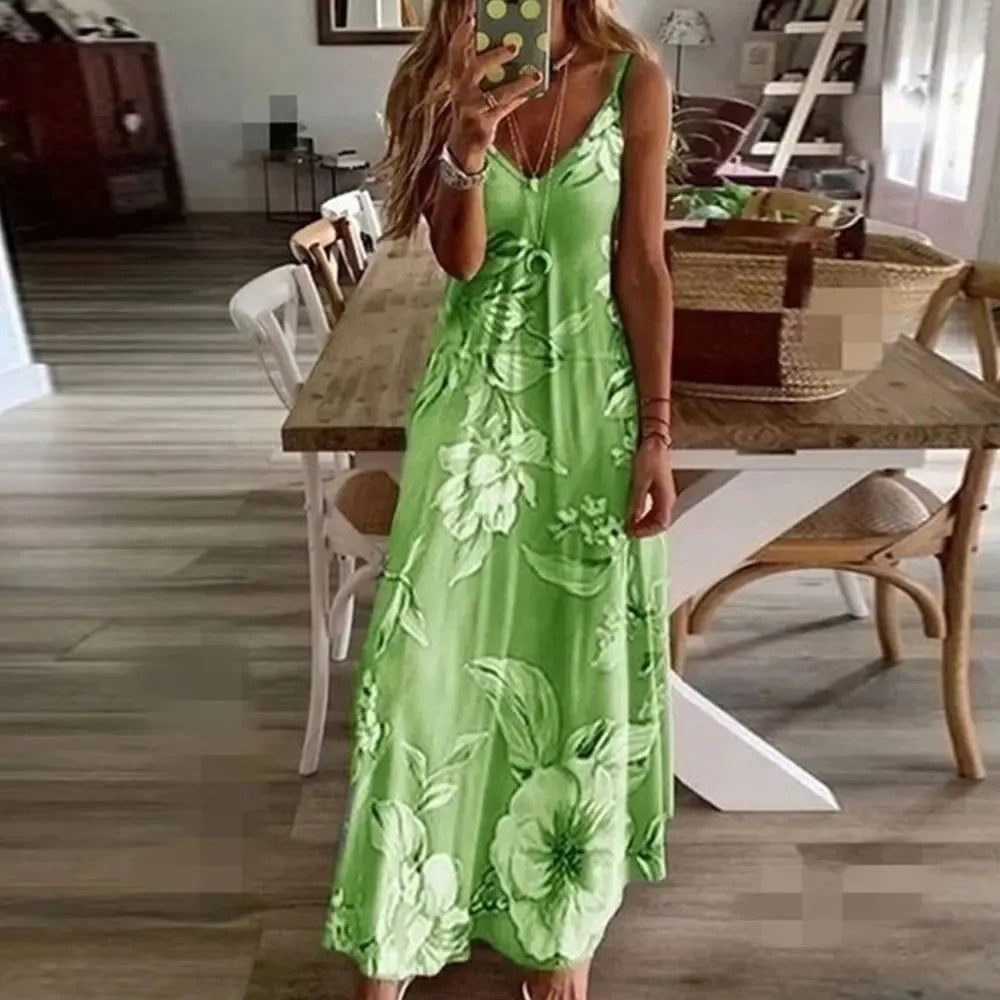 Jocoo Jolee Elegnat Strap V Neck Slim Long Dress Sexy Sleeveless Floral Print Boho Dress 2024 Summer Sexy Sundress Oversized