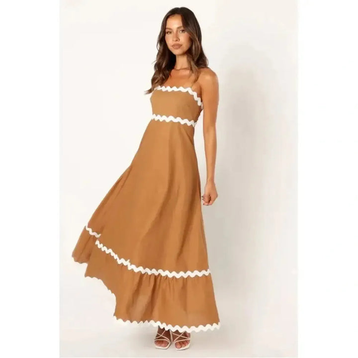 Sexy Striped Spaghetti Strap Long Dresses For Women Backless Casual Vacation Maxi A-line Beach Dress Female Sleeveless Vestidos