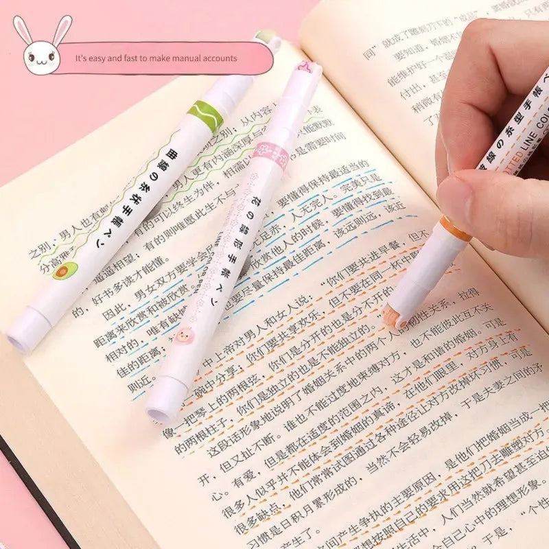 6Pcs/set Kawaii Flowers Line Shaped Highlighter Pens Roller Tip Curve Liner Marker for Writing Journaling Drawing Stationery