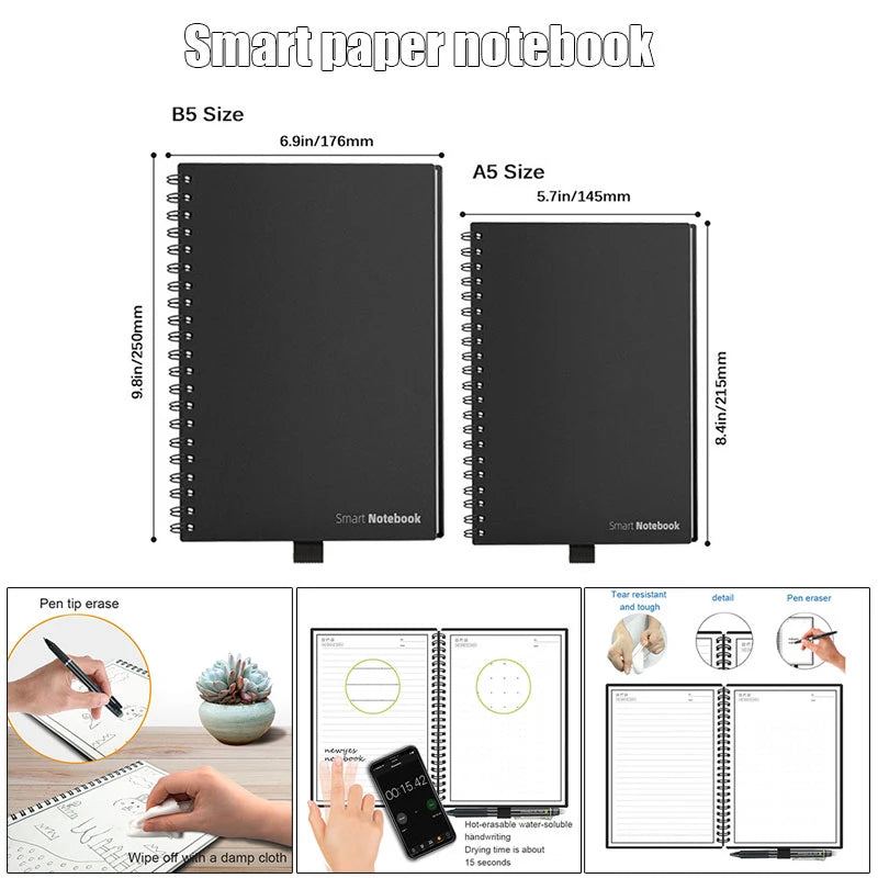 Smart Reusable Erasable Spiral Notebook Paper