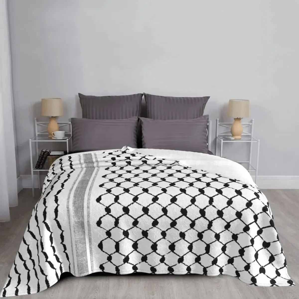 Palestinian Hatta Kufiya Folk Pattern Blankets Coral Fleece Plush Palestine Arabic Keffiyeh Throw Blanket for Bed Car Rug Piece